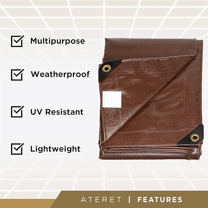Super Heavy-Duty All Purpose Brown Poly Tarp 16 Mil Waterproof Cover Tarpaulin