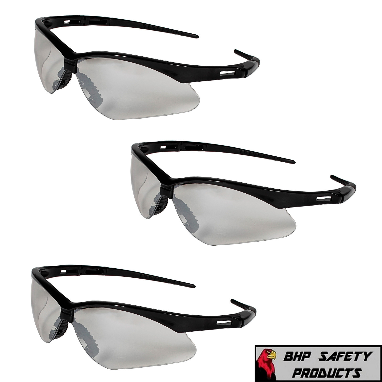 3 PAIR KLEENGUARD NEMESIS SAFETY GLASSES INDOOR/OUTDOOR MIRROR BLACK FRAME 25685