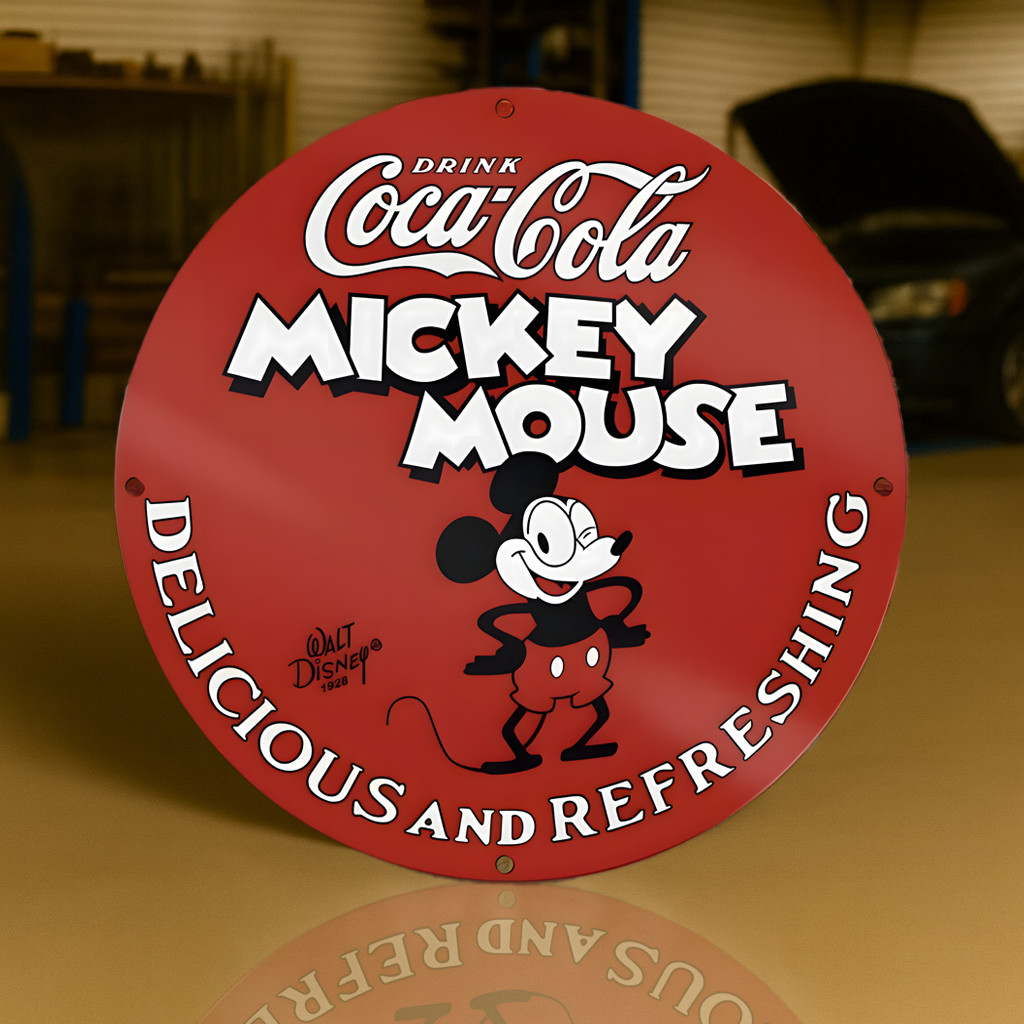 COCA-COLA x MICKEY MOUSE – Vintage Heavy Metal Sign (XL – 19.7” / 50 cm)