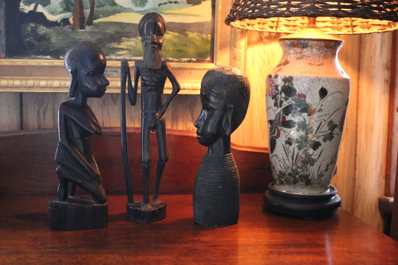 3 Mid Century African Figures, carved Exotic Ebony ,