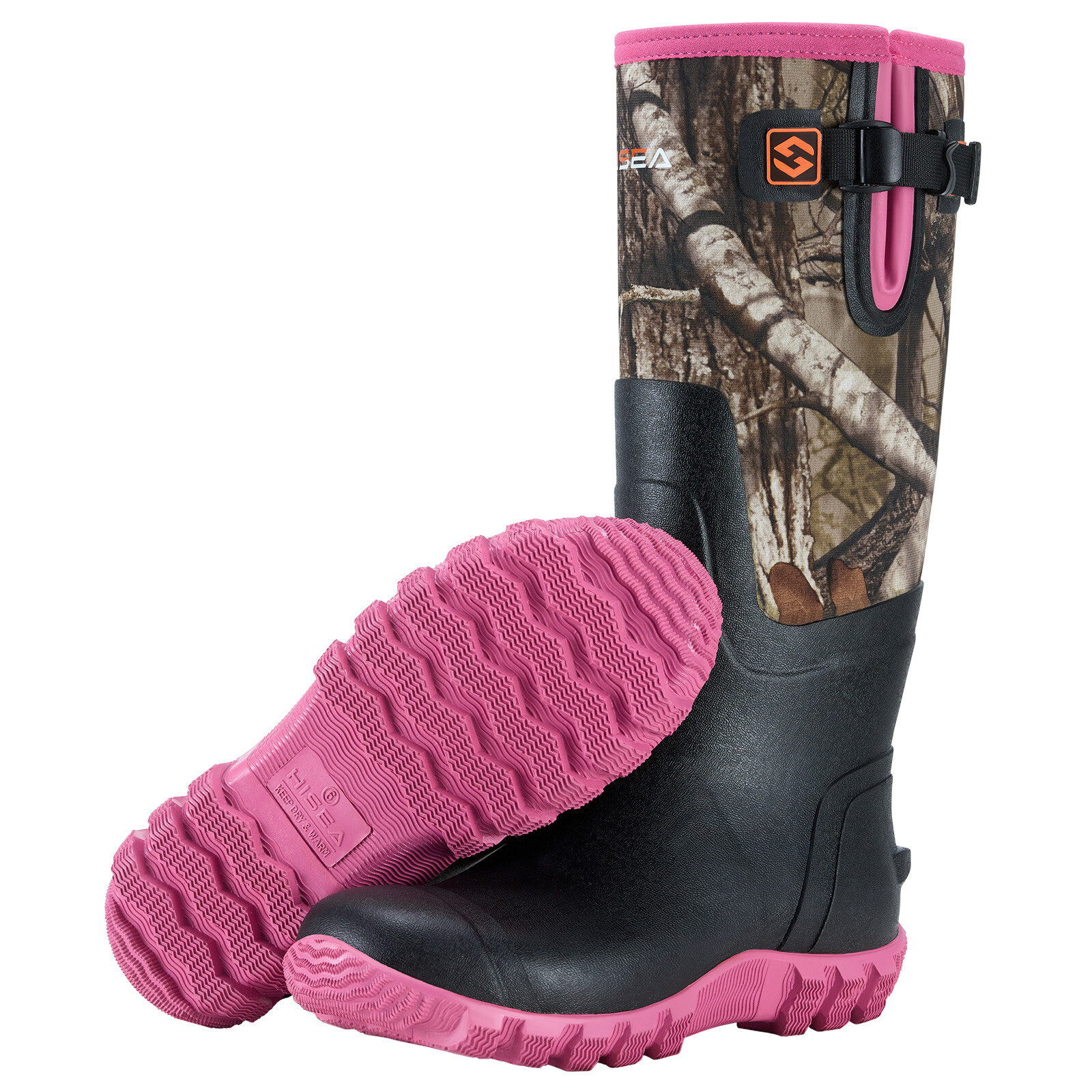 HISEA Women Rain Boots Side Buckles & Steel Shank Snow Hunting Chores Work Boots