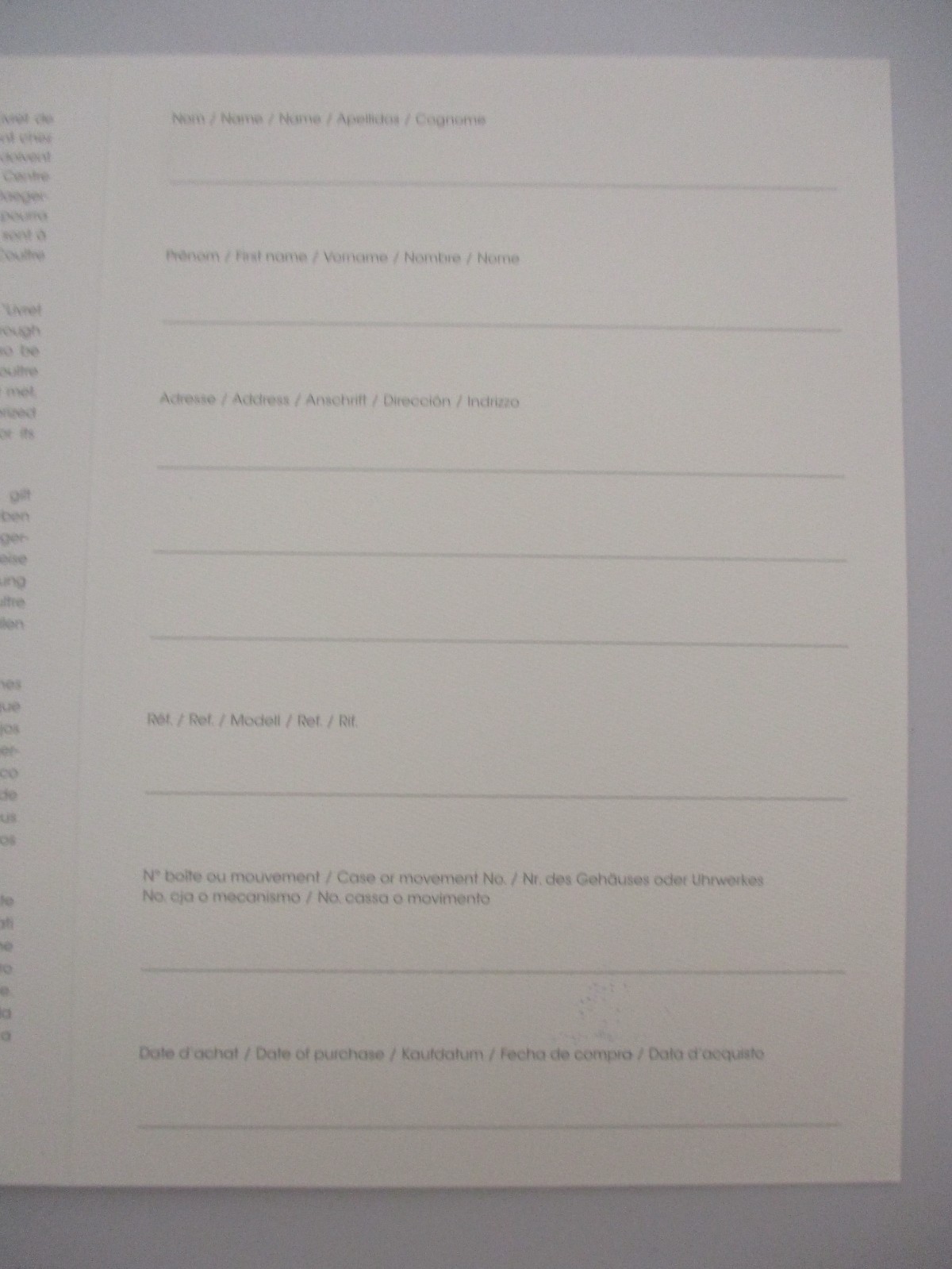 Jaeger-LeCoultre Retail Stamped Watch Certificat Garantie Guarantee Certificate