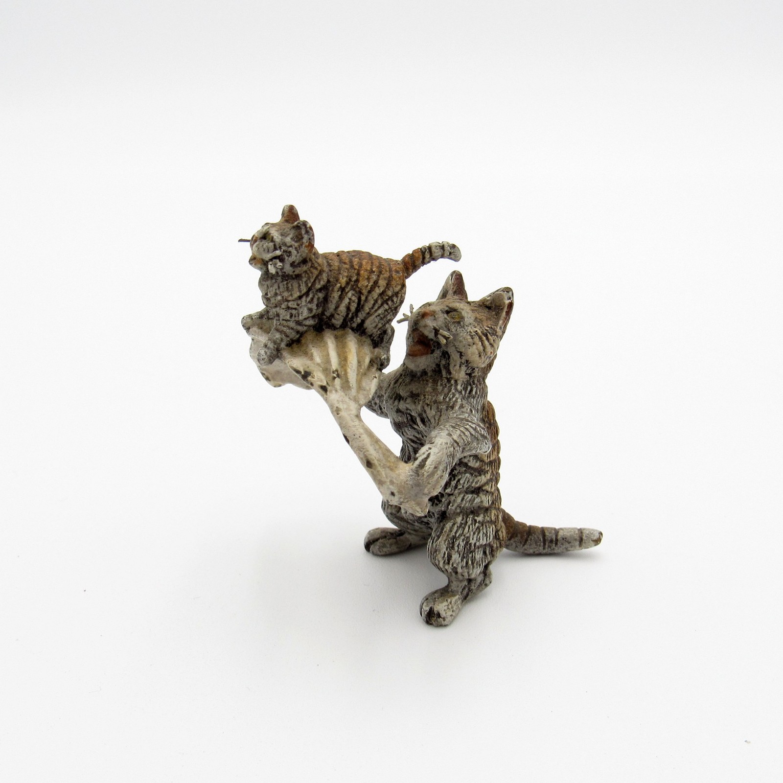 Antique Vienna Bronze Cold Painted Kitty Cat Mom and Child, Playing