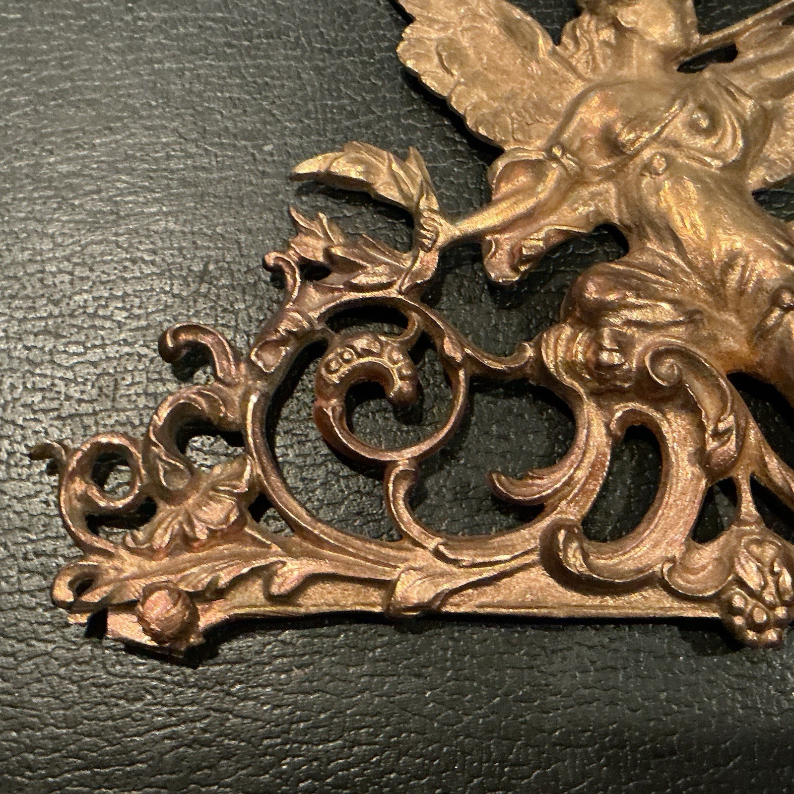 Antique Brass Angel With Trumpet Furniture Mount, Embellishment, Ormolu