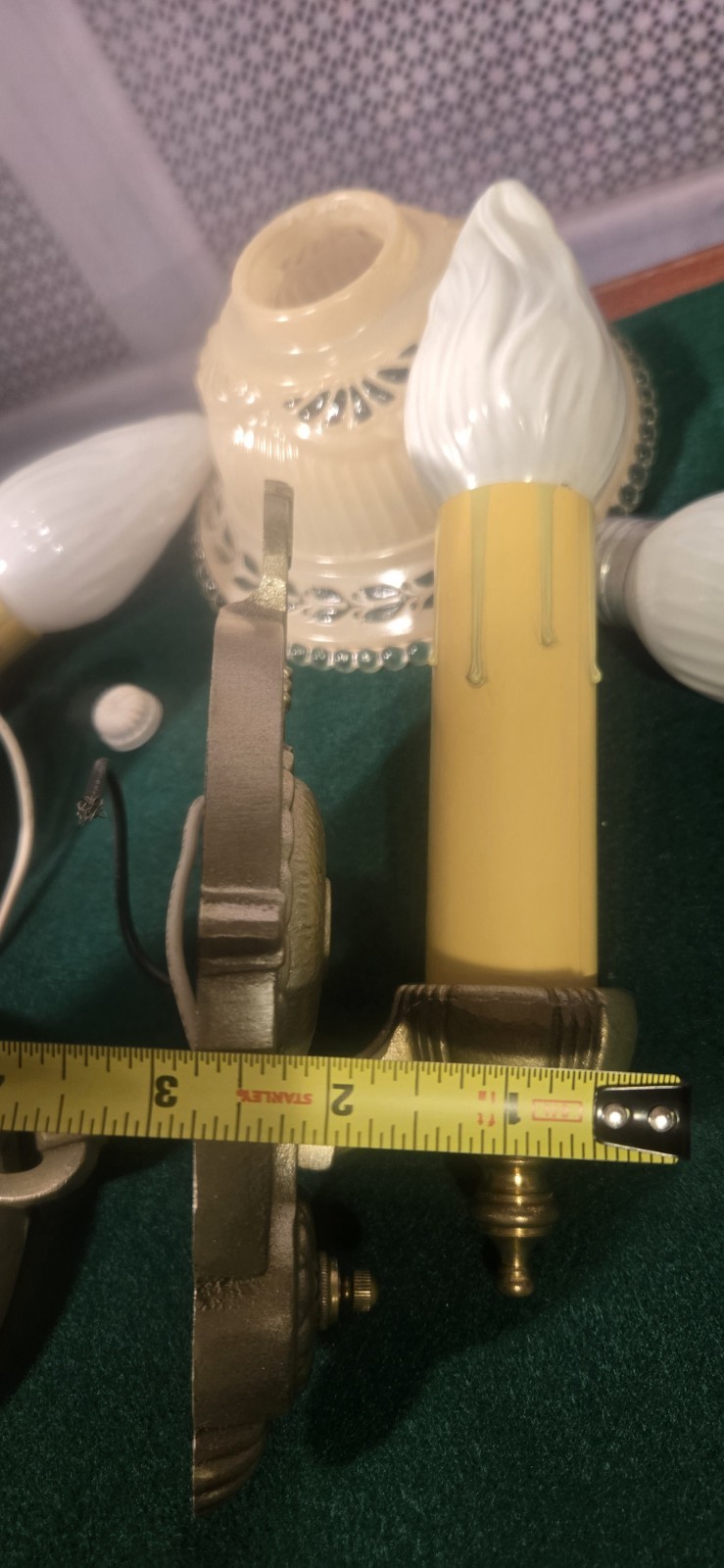 Trio Antique 1930's Markel Slip Shade Candle Wall Sconces Restored Cast Iron