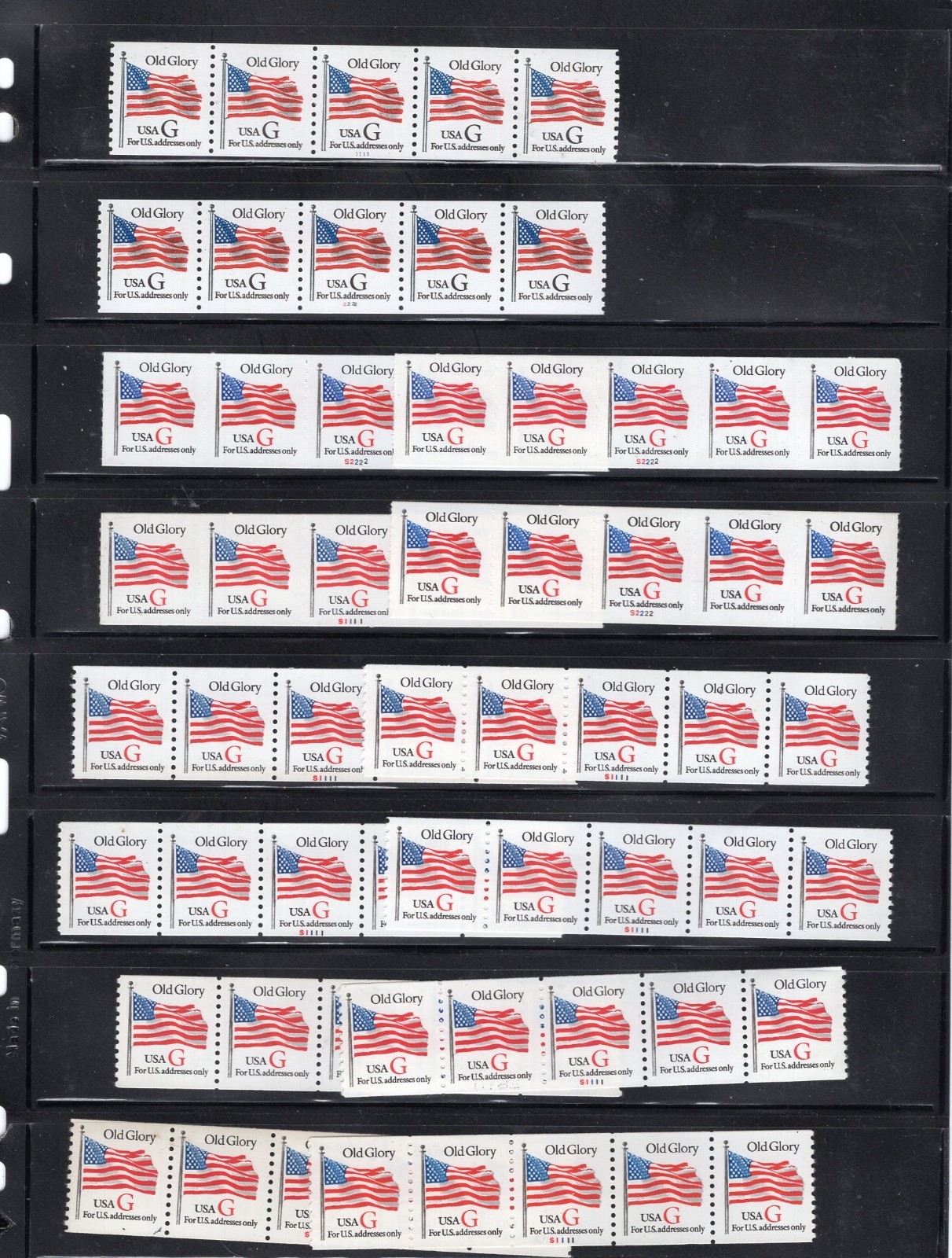 32 cent G Plate number coil Strips of 5, Face $59.20,  Mint NH