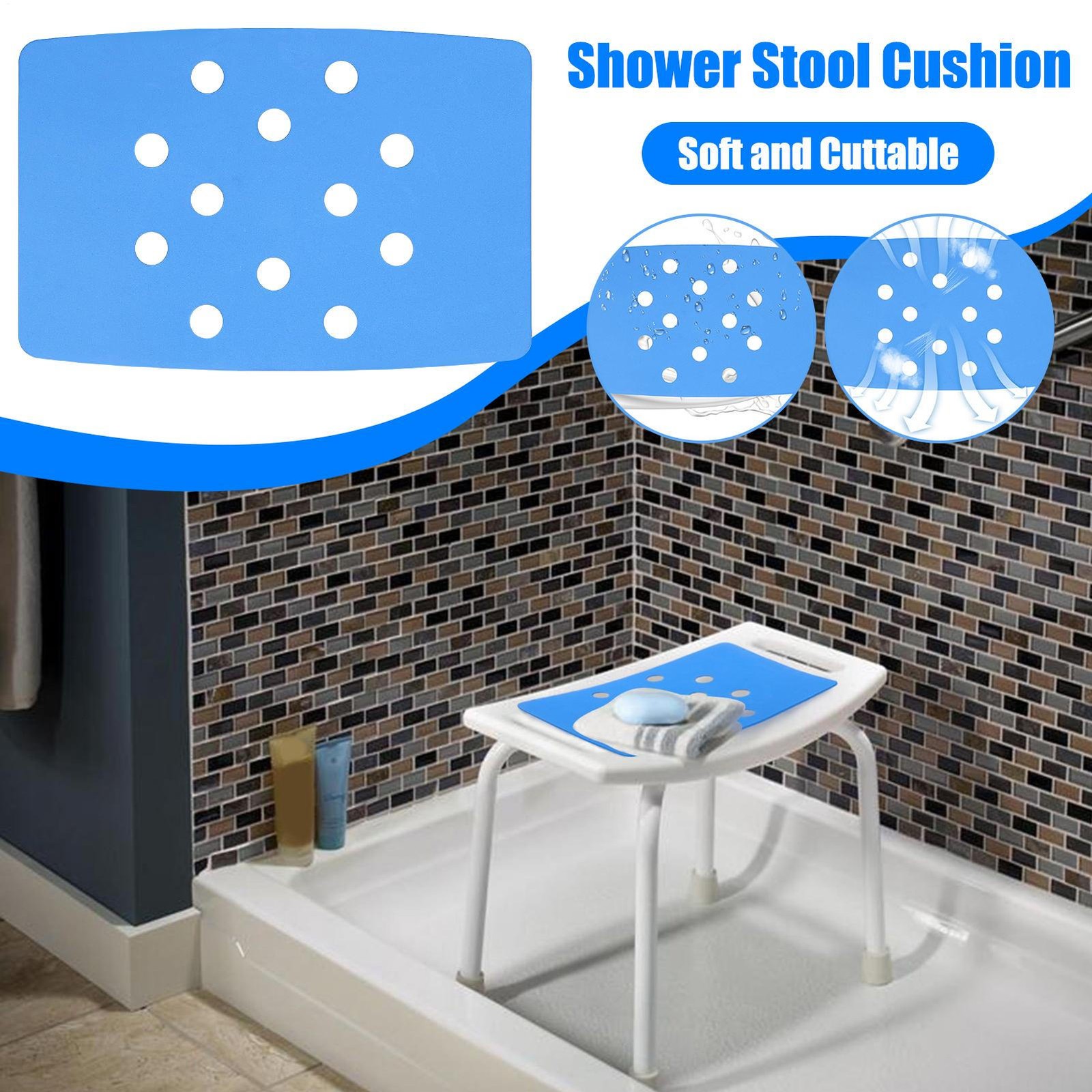Bathtub Shower Seat Anti-slip Padded Bench Shower Stool 2024