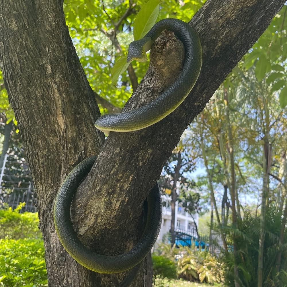 Realistic Rubber Snake - Scary Fake Snake for Bird Deterrent, Large Black Cobra