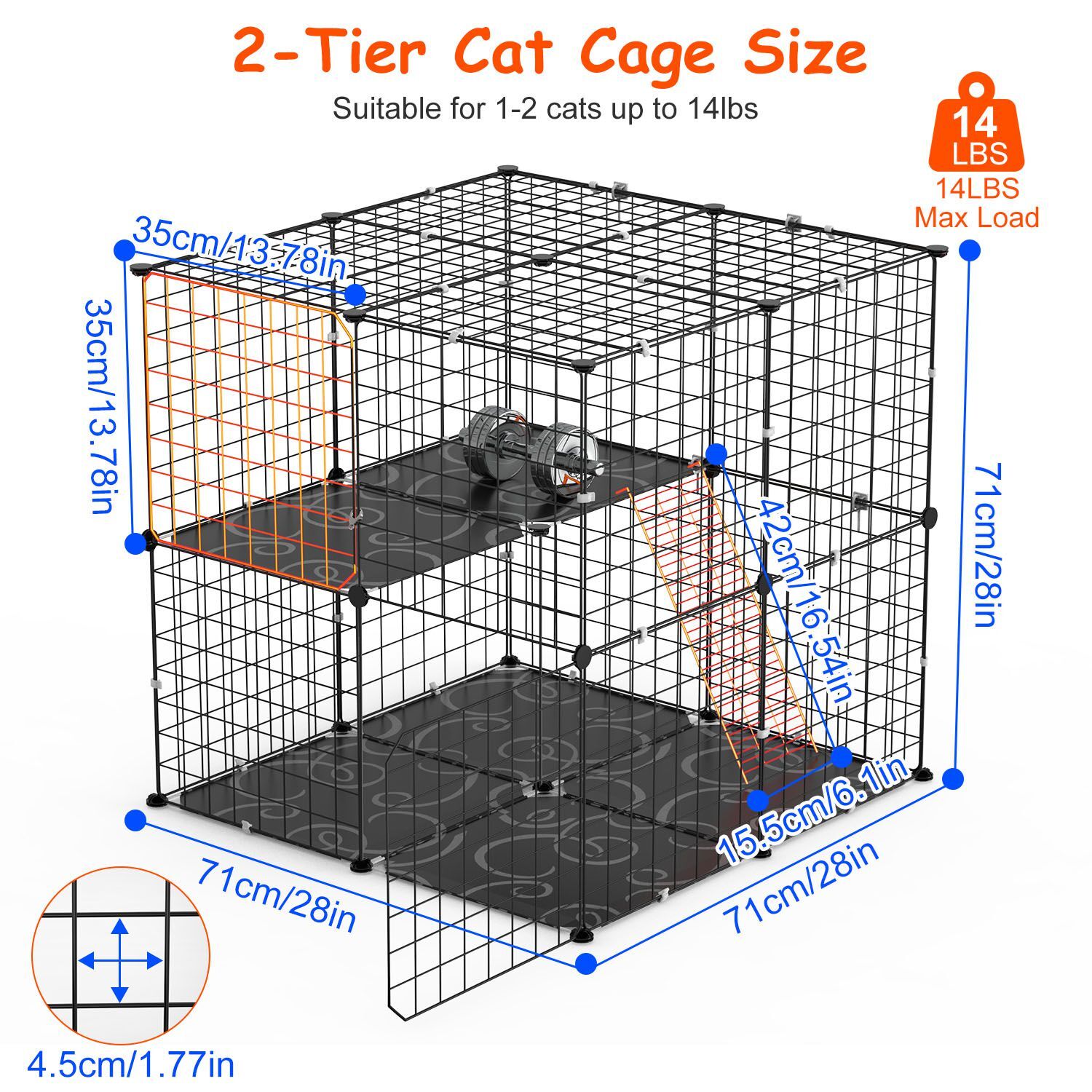 2 -Tiers Cat Cage Indoor Cat Enclosure for 1-2 Cats Ferret Squirrel