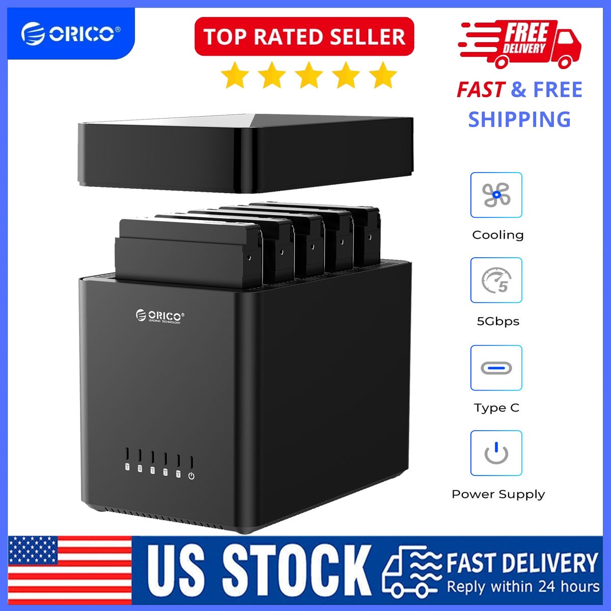 ORICO USB3.0/Type C 2/5 Bay Hard Drive Enclosure 3.5" SATA HDD Docking Station