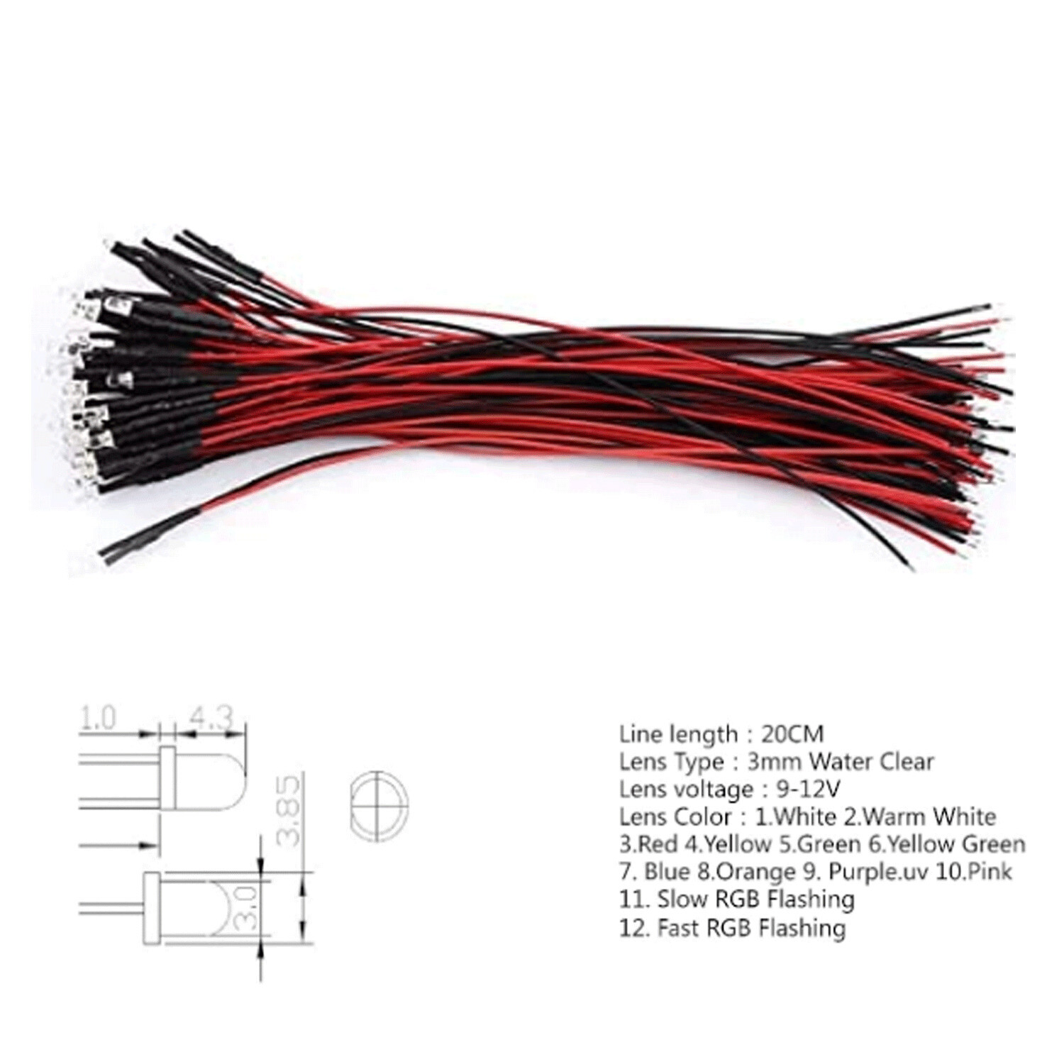 5/10Pcs New 3mm 5mm Pre Wired LED DC9-12V Lights Emitting Diodes