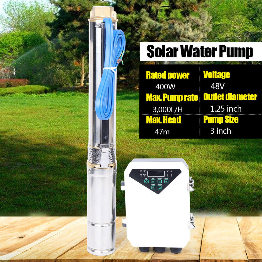 3" DC 48V Solar Water Pump Submersible Deep Bore Well Pump & MPPT Controller USA