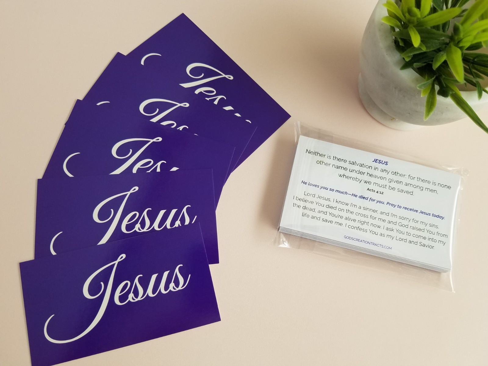 Jesus Gospel Tracts – 50 Salvation Cards (Acts 4:12, 2-Pack) – Evangelism – Free