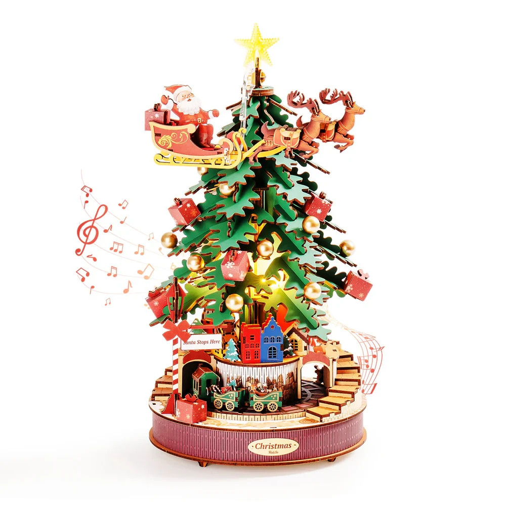 ROKR Rolife Christmas Tree Christmas Dream Gift Factory Wooden Music Box 3D Toys