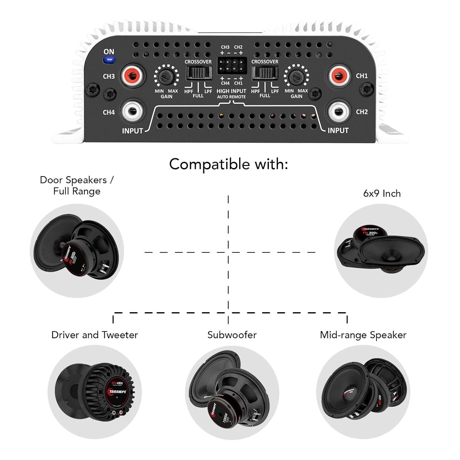 Taramps TS 800x4 1 Ohms 4 Channels High Level Input 800W Full Range Amplifier