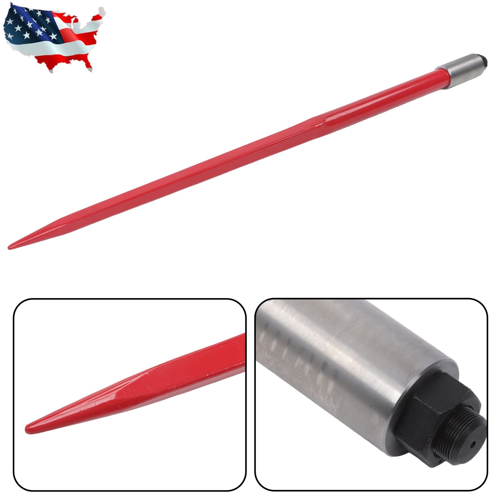 Hay Spear 49" Bale Spear 3000 lbs Bale Spike Quick Attach W/ 2 Stabilizer Spears