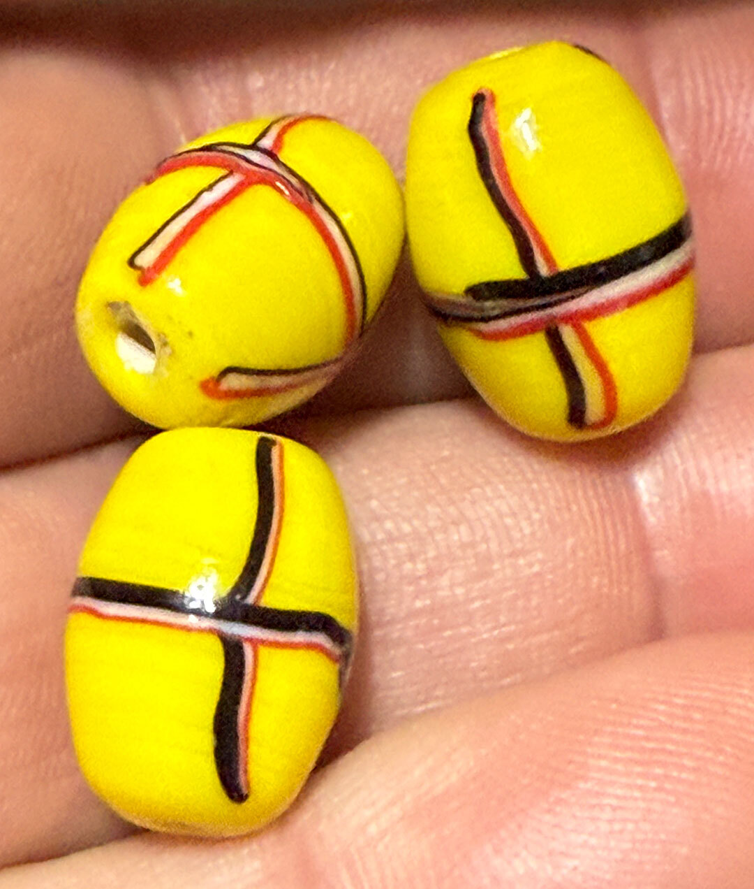 (3) Old Original French Cross Glass Indian Trade Bead Fur Trade 1700s A+ Quality