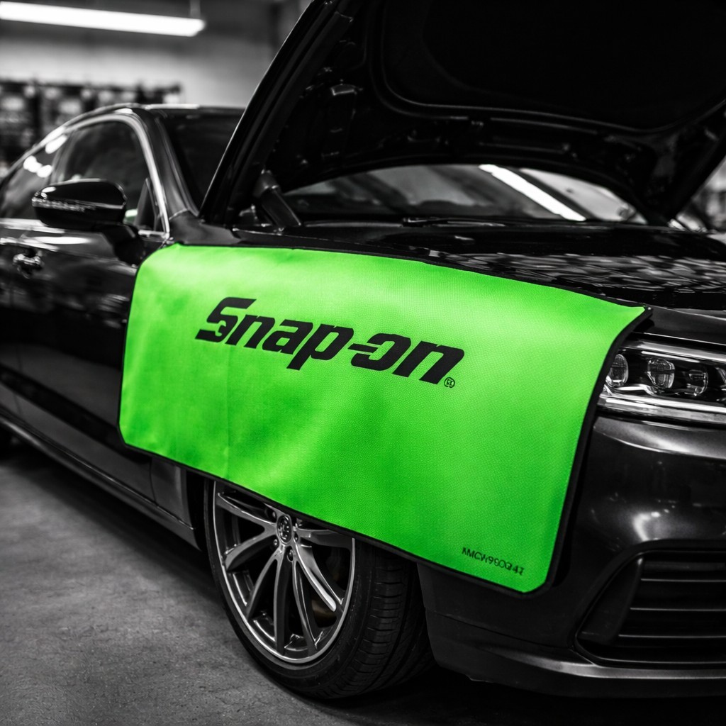 SNAP ON Tools fender cover large Weighted 48"X26" easy working on cars JCKWFCGRN