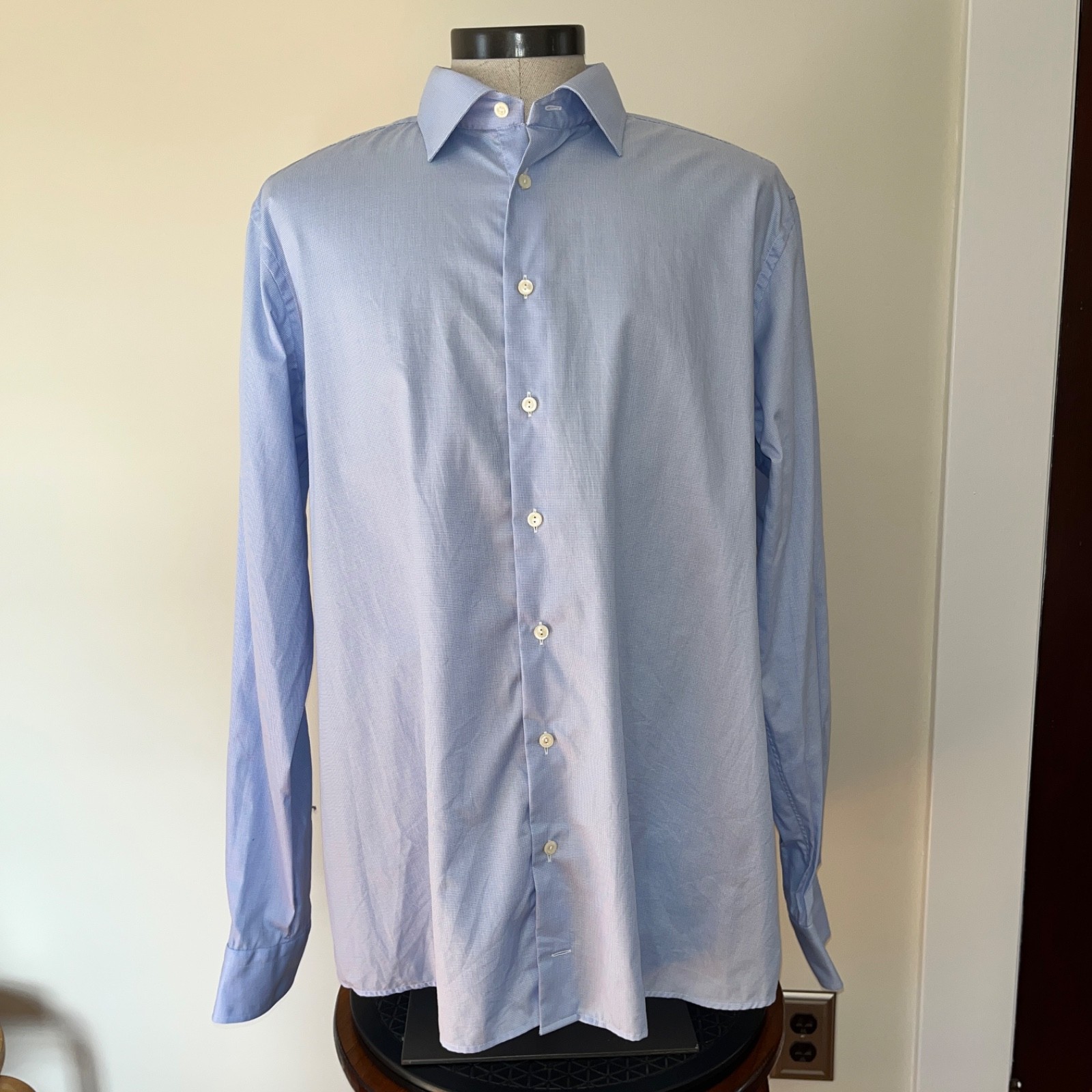 Eton Men's Blue Micro Houndstooth Dress Shirt Sz 18.5 47