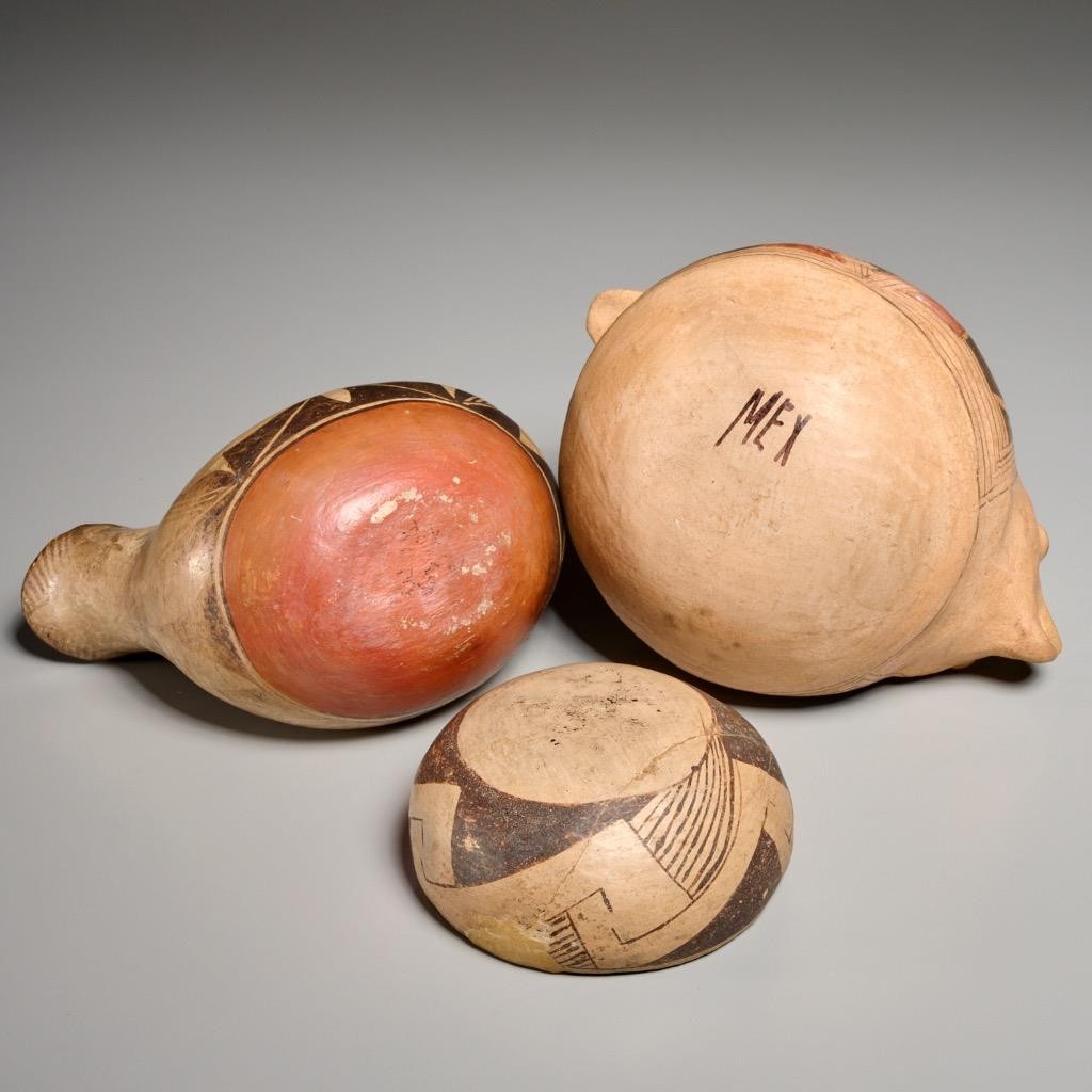 Native American & Mexican Pottery Vessels 19th/20th C Wedding Vase Jar (3pc)