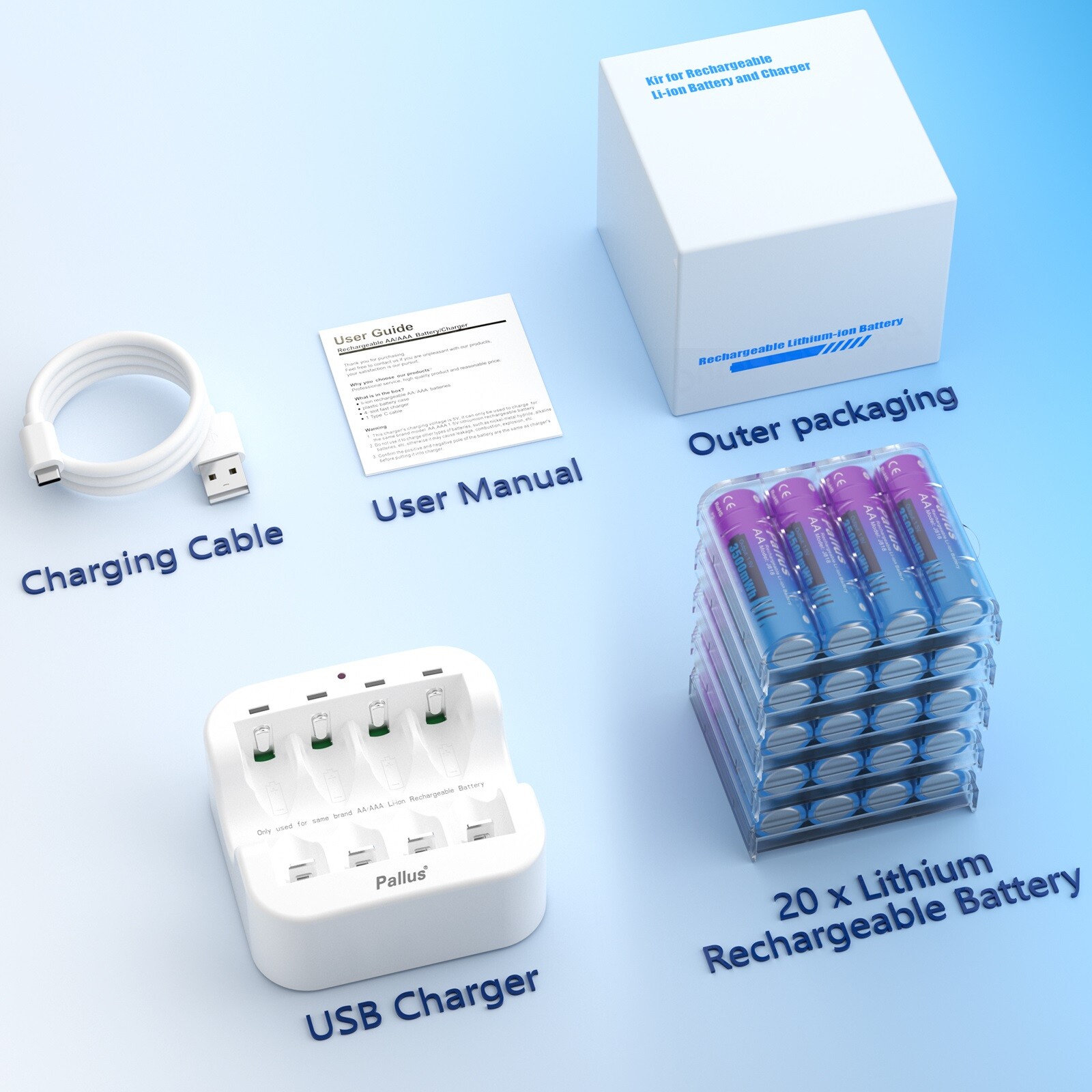 AA AAA Rechargeable Batteries 1.5V Lithium AA AAA Batteries USB LCD Charger Lot