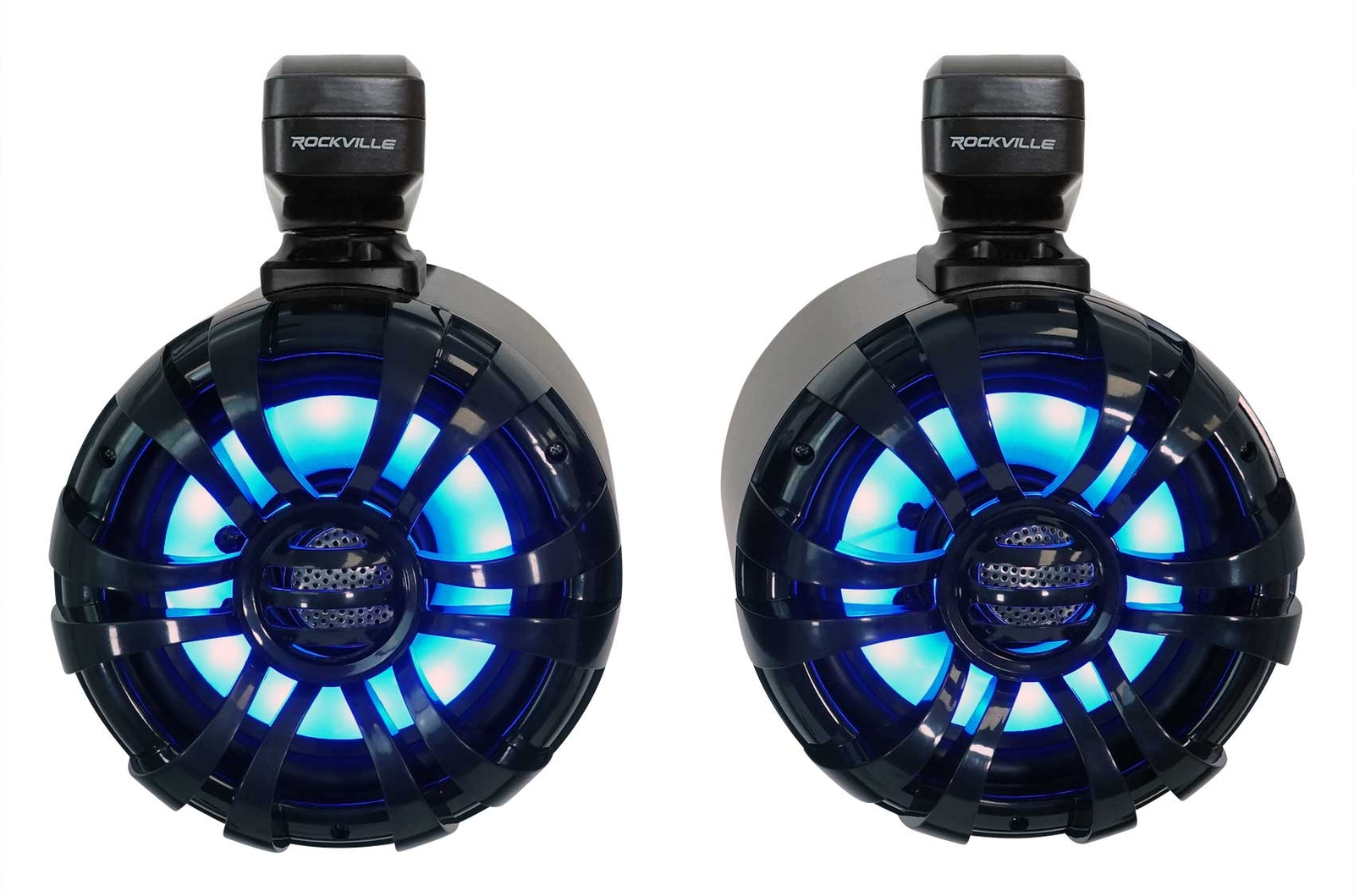 2) Rockville WB65KLED 6.5" 600w Black Marine Wakeboard LED Tower Speakers+Remote
