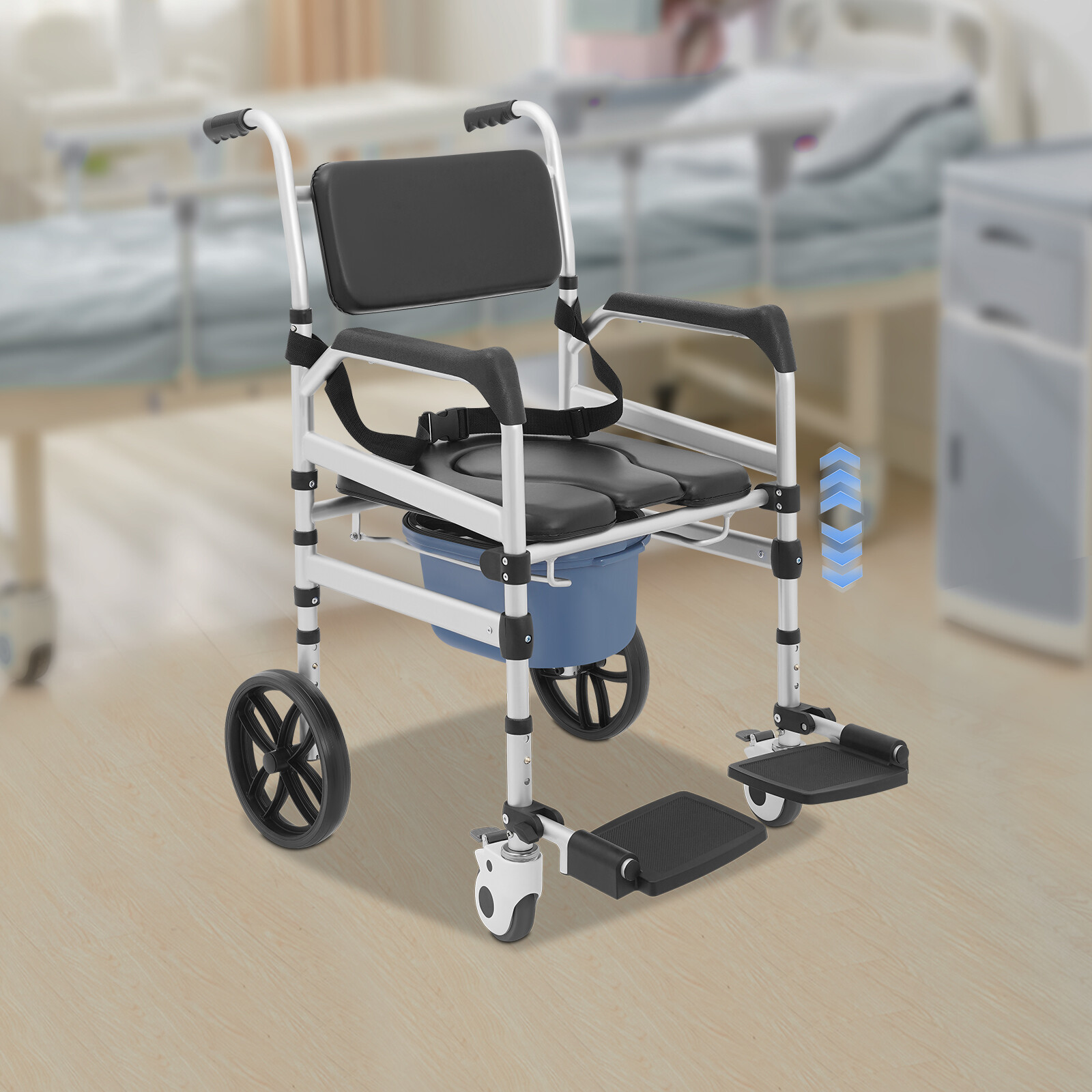 Foldable Shower Rolling Chair Adjustable Seat Folding Bath Wheelchair w/ Wheels