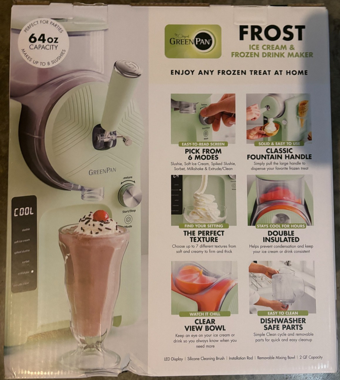 NEW GreenPan Frost Ice Cream & Frozen Drink Maker Green Color Shipped in 2nd Box