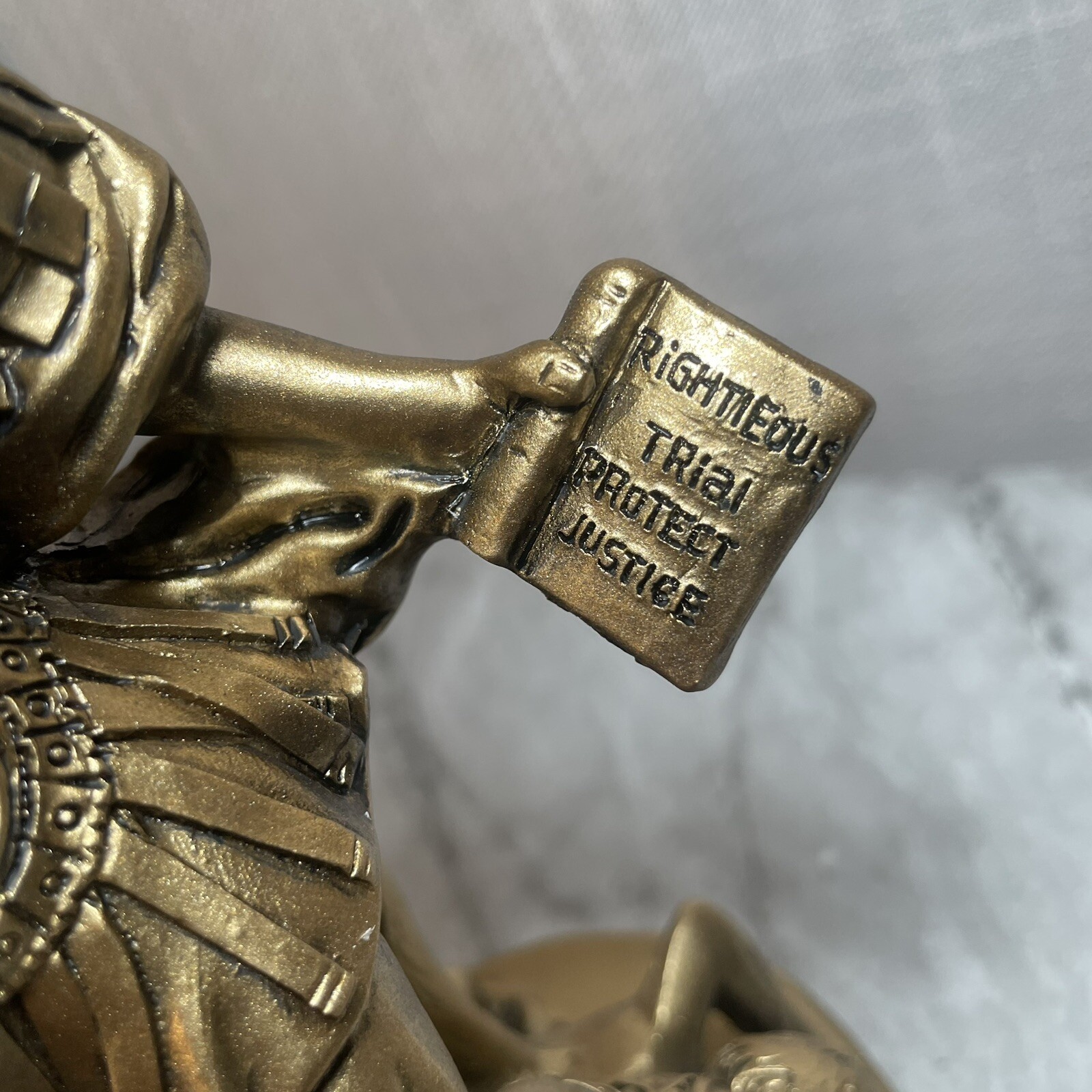 Angel Statue ARCHANGEL MICHAEL gold tone STOMPING DEMON standing SWORD book NEW