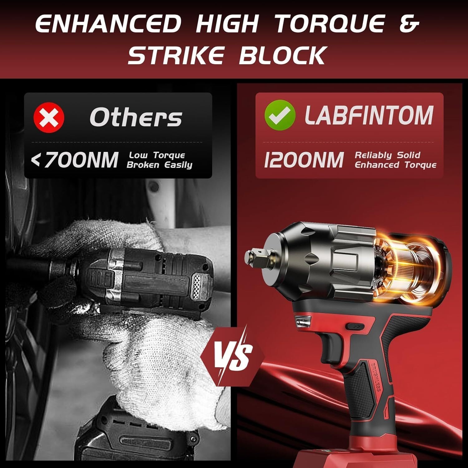 Cordless Impact Wrench 1/2 inch for Milwaukee 18V Battery, 900Ft-lbs(1200N.m) Hi