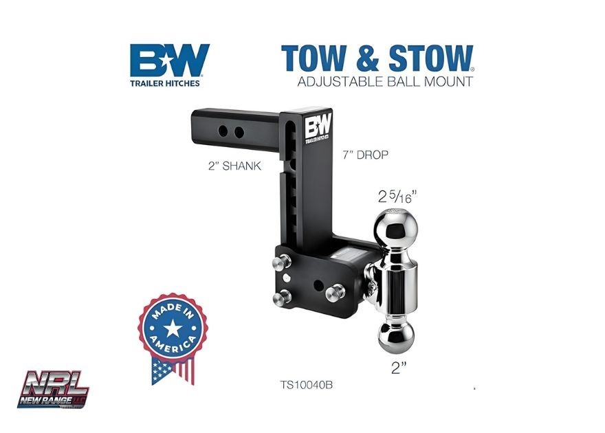 B&W TS10040B Tow & Stow Dual-Ball Adjustable Hitch 7″ Drop / 7½″ Rise – Fits 2″