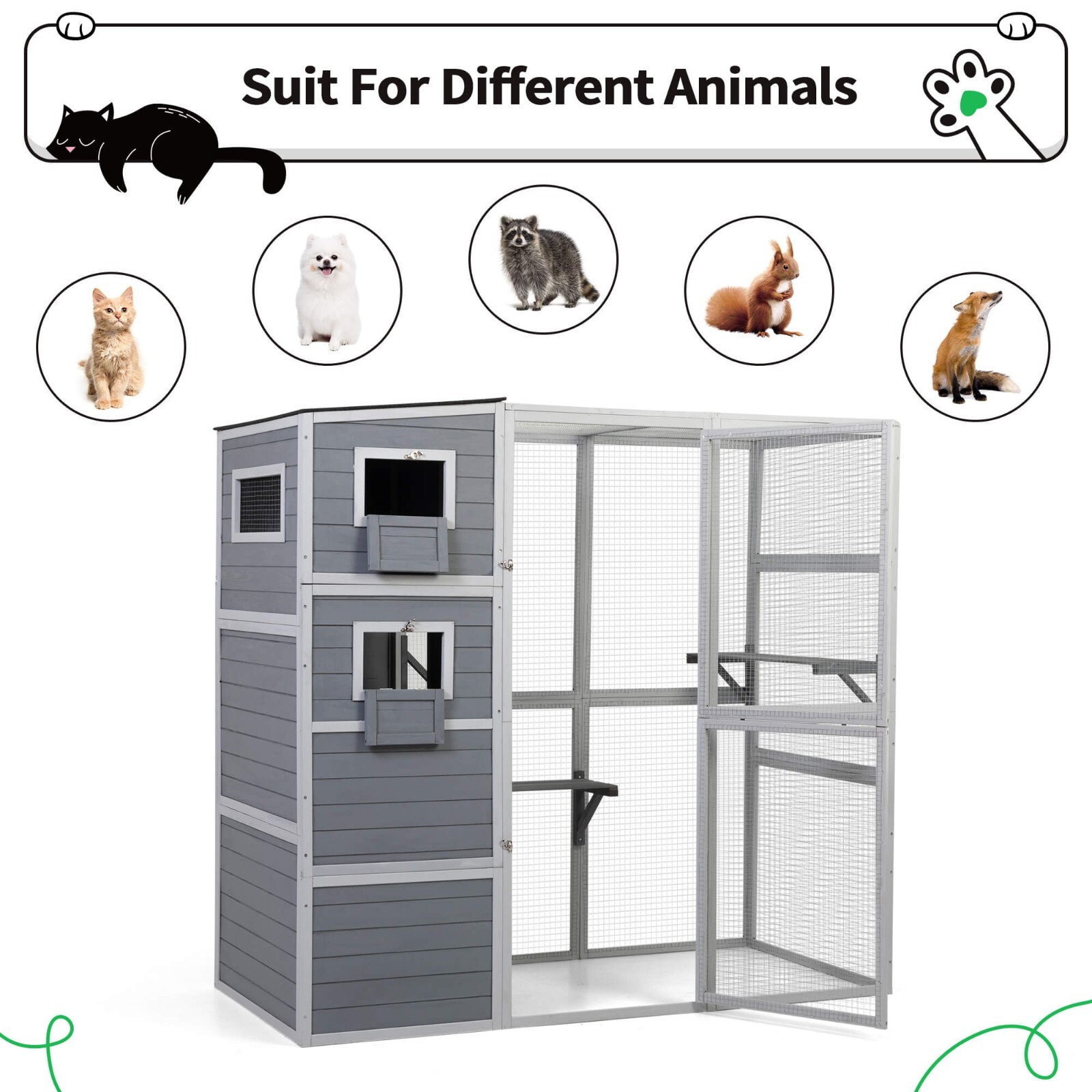 4-Tier Cat Playpen Outdoor Cat House Catio Enclosure with Resting Box, Platforms