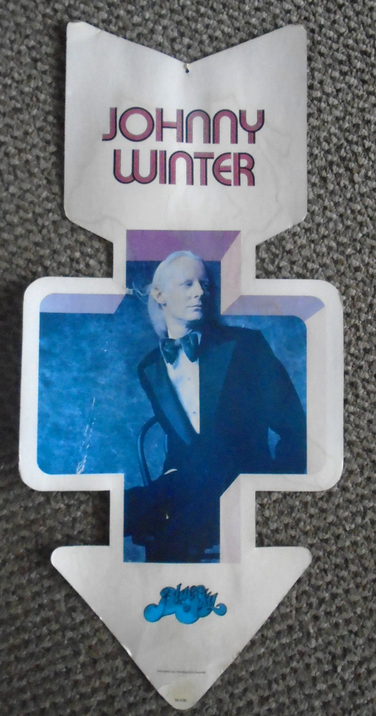 ORIGINAL-JOHNNY WINTER DOUBLE SIDED RECORD STORE HANGER-1974-BLUE SKY RECORDS