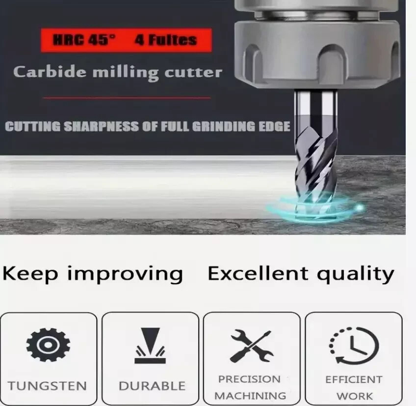 5 PCS 1/2" 4 Flutes Square Helix Carbide End Mill Bits AlTiCrN Coated HRC 50