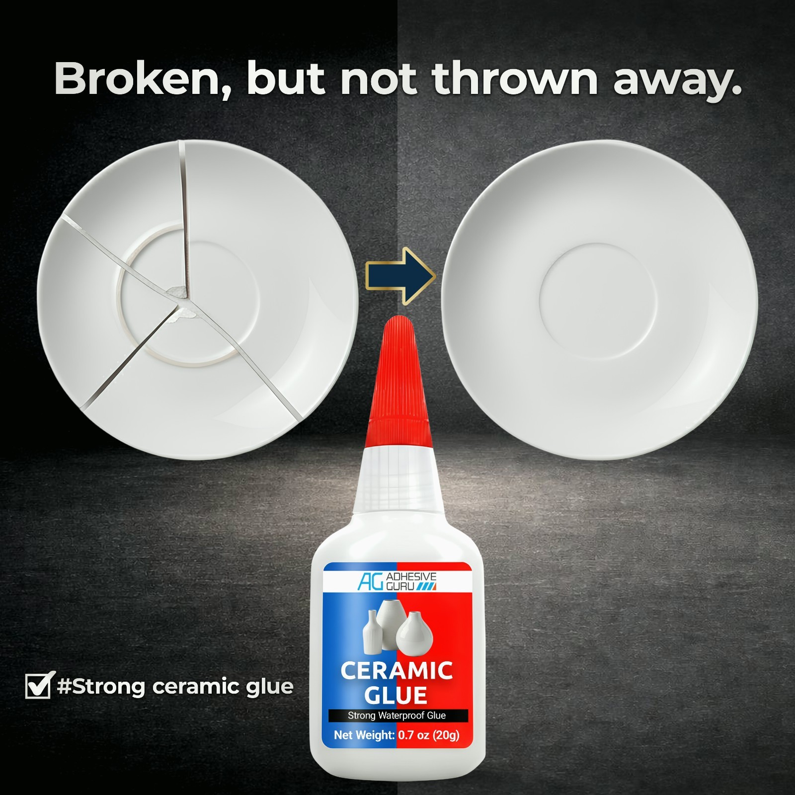 Adhesive Guru Ceramic Glue (150x0.7oz) Super Glue for Pottery, Porcelain & China