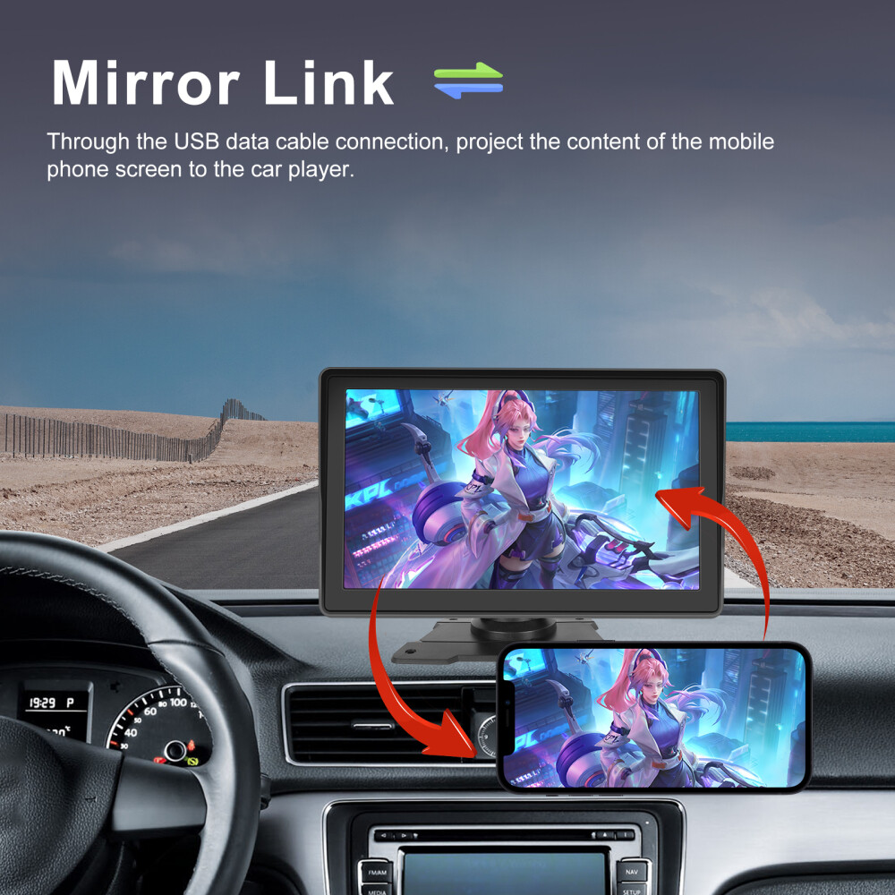 7'' Portable Wireless Apple CarPlay Android Auto Touch Screen Car Radio Stereo