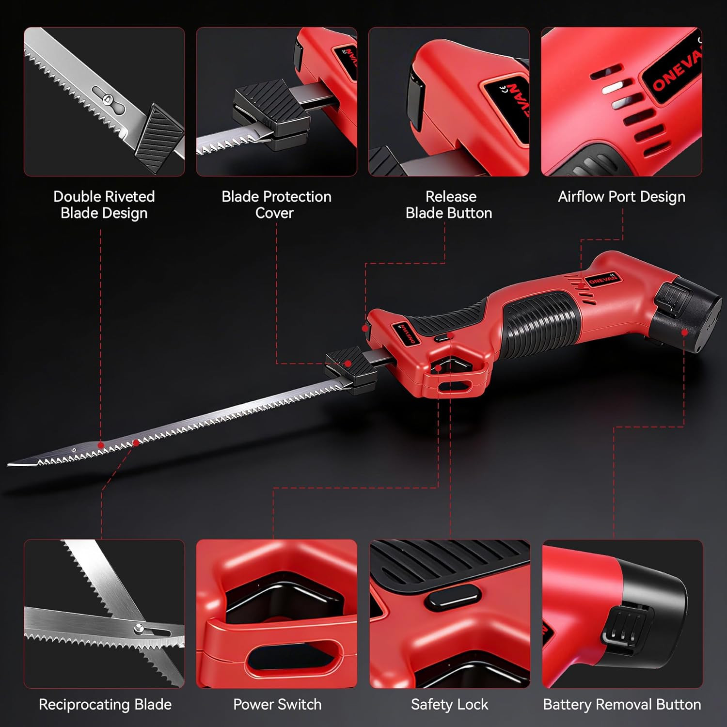 12V Cordless Electric Fillet Knife, 4 Ti-Nitride Coated Non-Stick Blades, Cordle