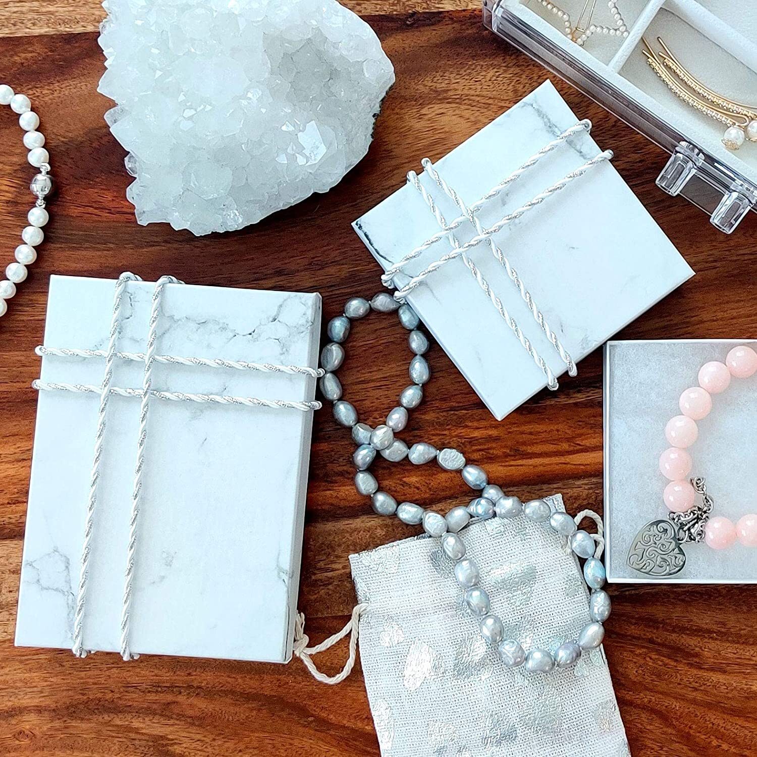 TheDisplayGuys Kraft Paper Jewelry Gift Boxes & Cotton Insert 100-Pack (Marble)