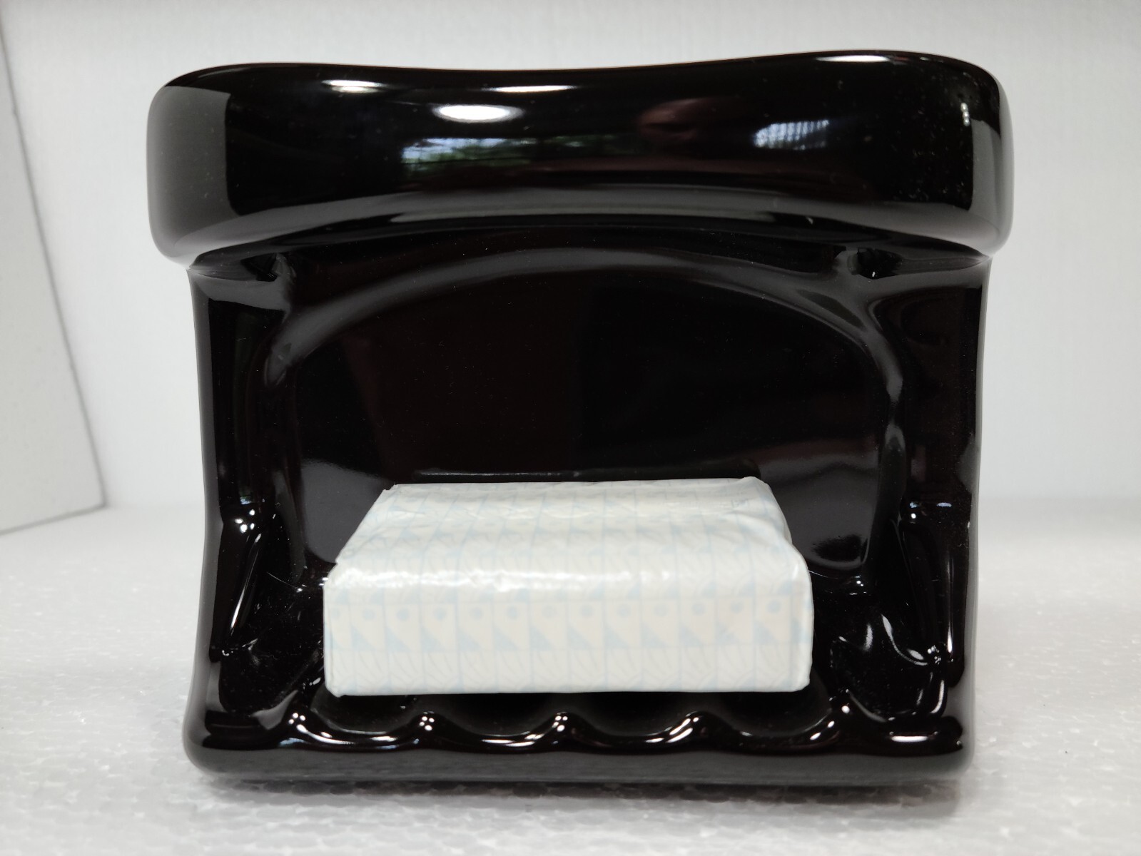 Vintage Black Ceramic Soap Dish Tray Washcloth Holder Shower Cloth Bar