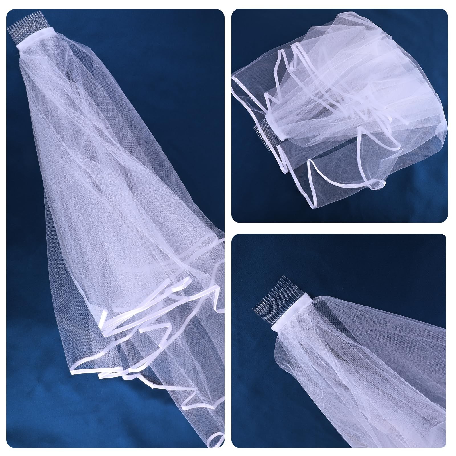 Short Wedding Bridal Veil with Comb, 2 Tier Tulle Bride Veil Elbow Length Wed...