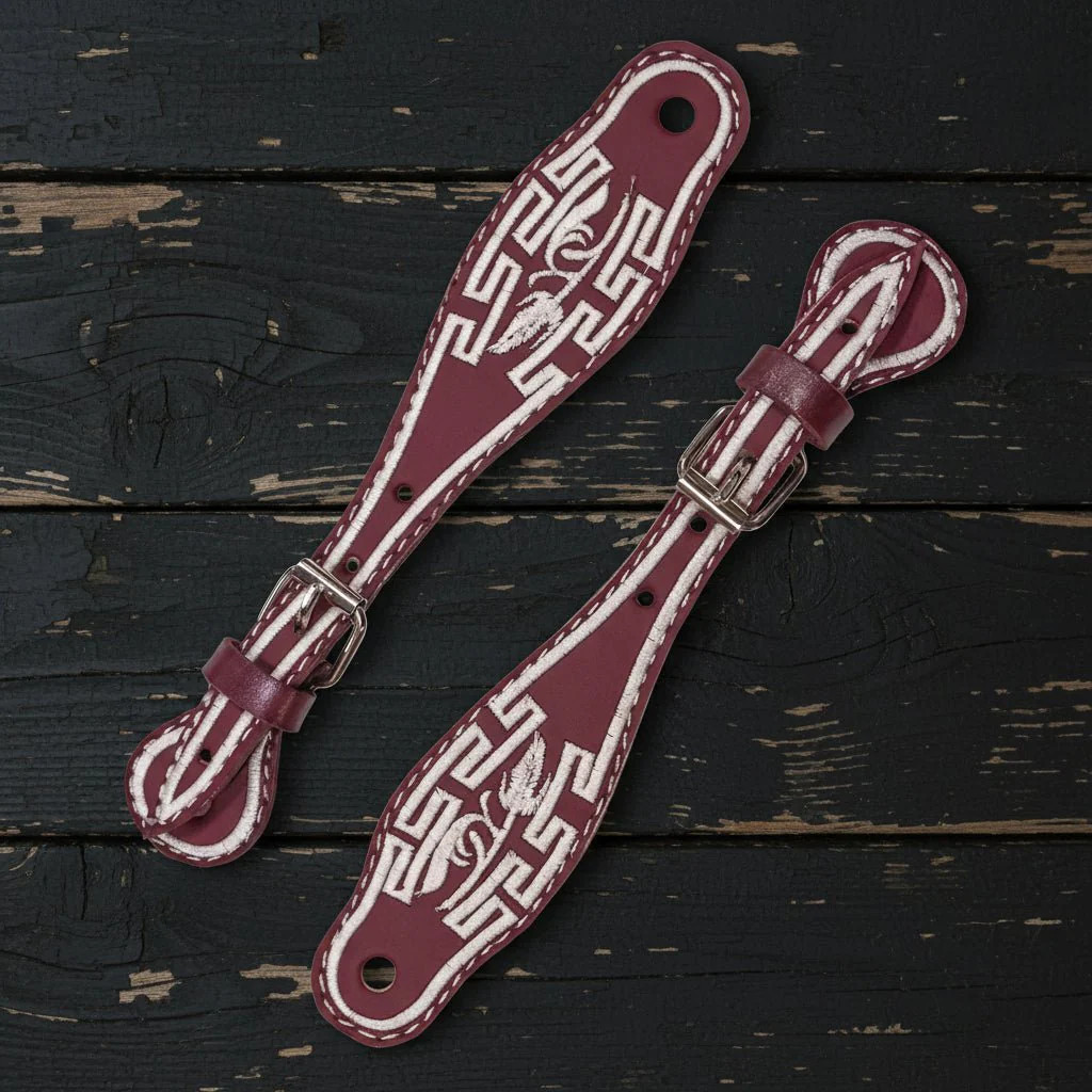 Vino Charro Leather Bordado Espuelas Correones | Mexican Embroidered Spur Straps