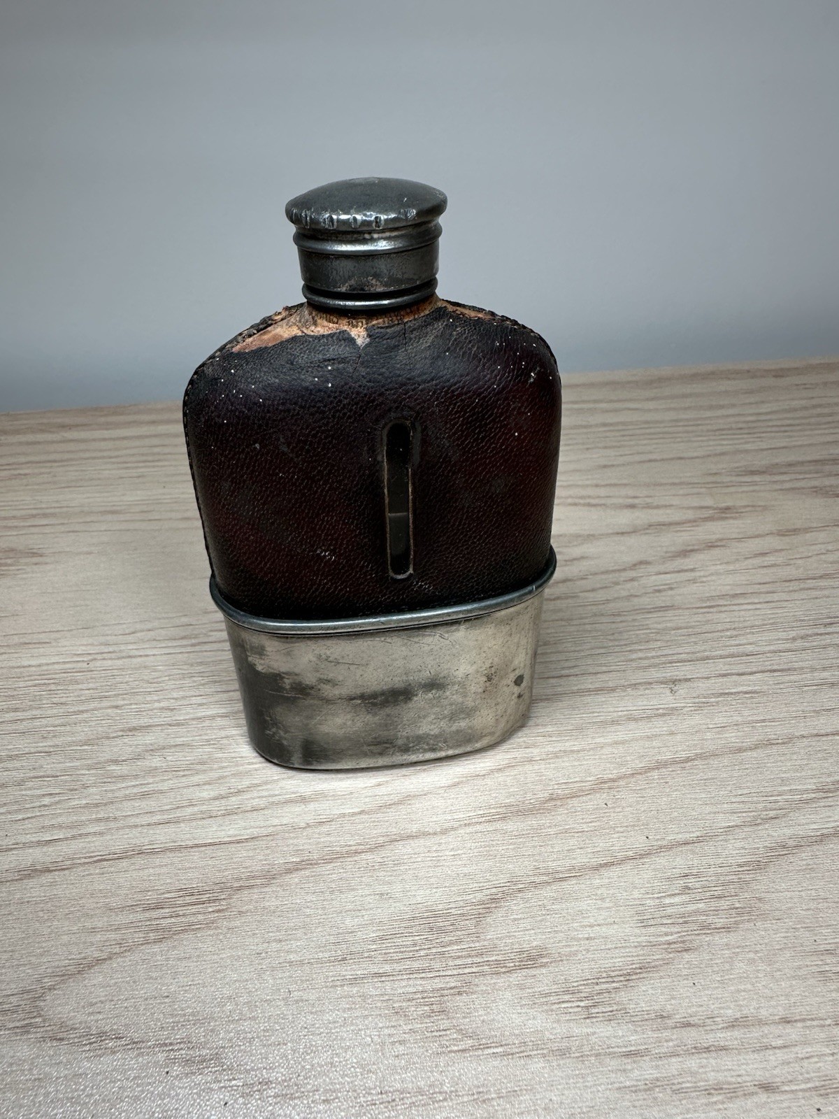 Antique Mappin & Webb Hip Flask Leather Bound Blown Glass Silver Plated London