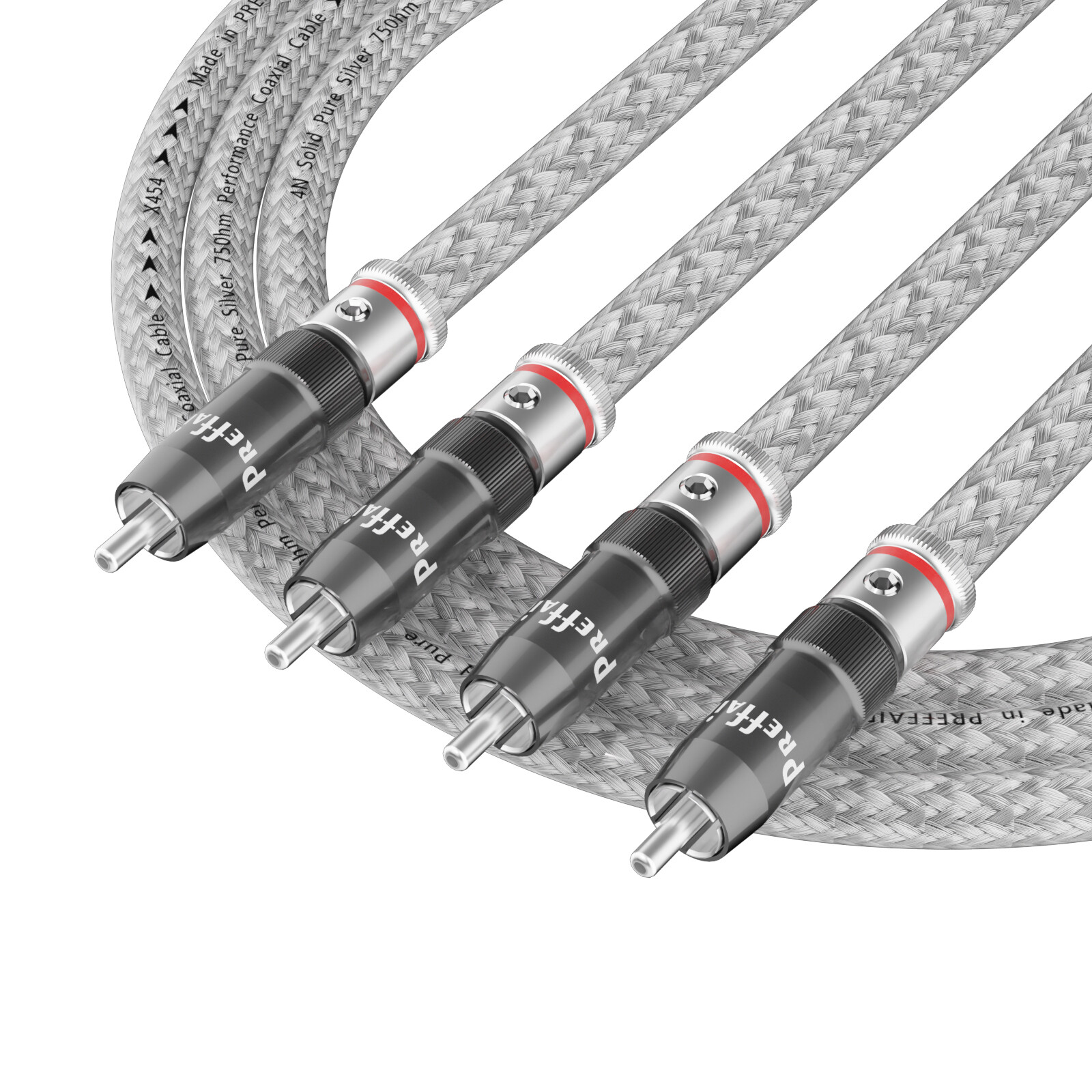 Pair 5N Pure Solid Silver RCA to RCA Cable HiFi Audio Cable Interconnect Line