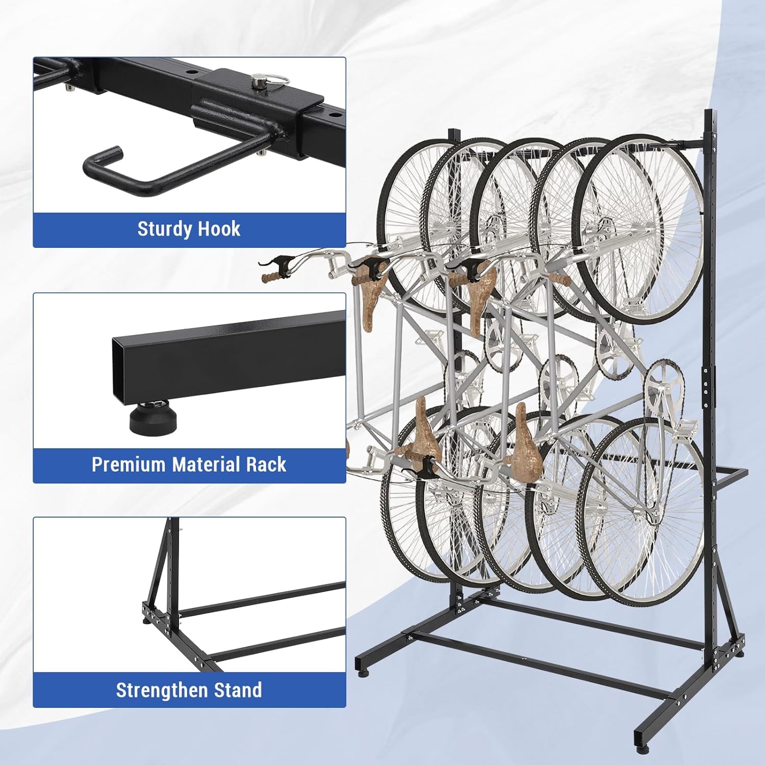Bike Rack for 5 Bicycles Vertical Bike Storage Rack 300 LBS Adjustable Height