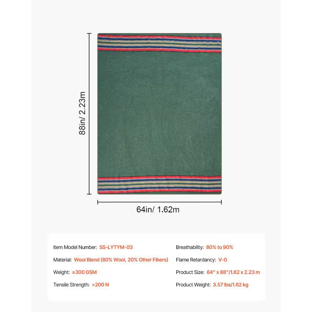 Wool Camping Blanket, Large Warm Stadium Blanket, Waterproof & Windproof, Flame