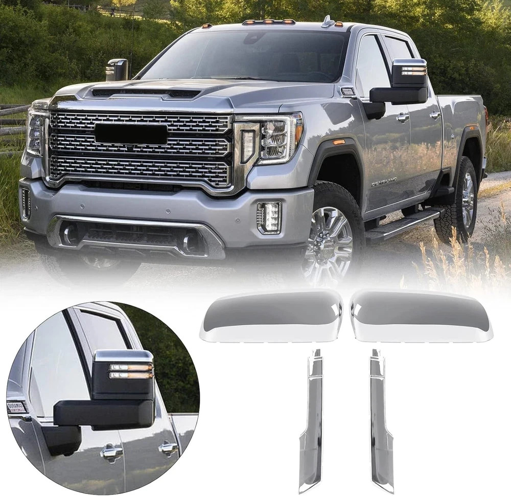 Tow Mirror Caps Replacement for 2020 2021 2022 2023 2024 2500HD 3500HD Chrome