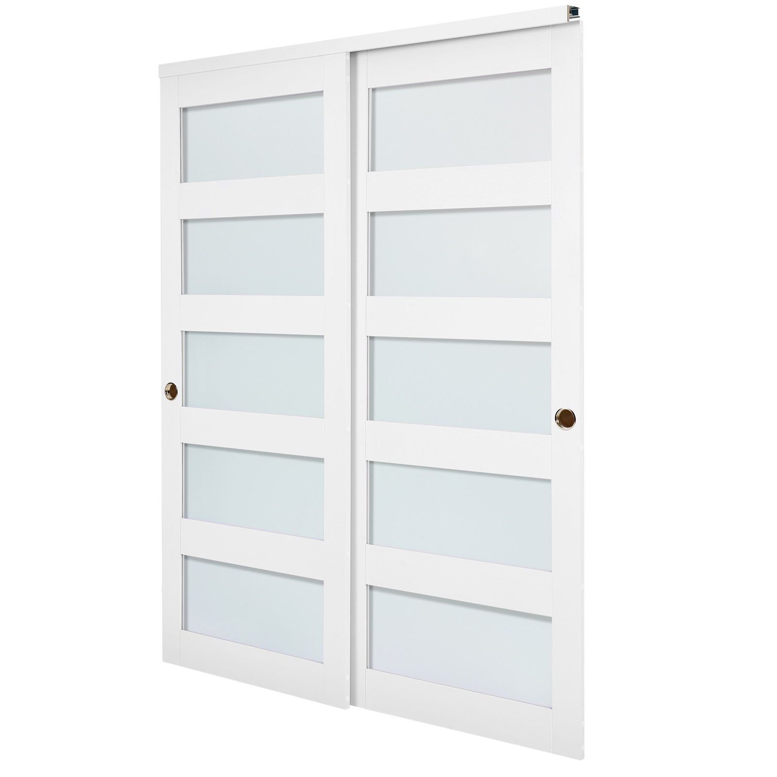 Uimoso Sliding Closet Door 60"(Double 31") x 80" Frosted Glass Bypass Design