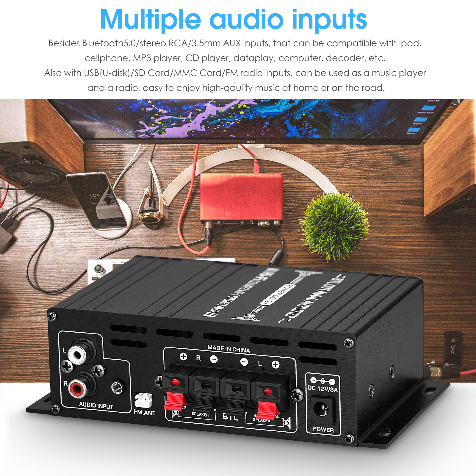 Stereo Digital Bluetooth Amplifier Music Player Home Amp with U-disk/SD/FM Radio