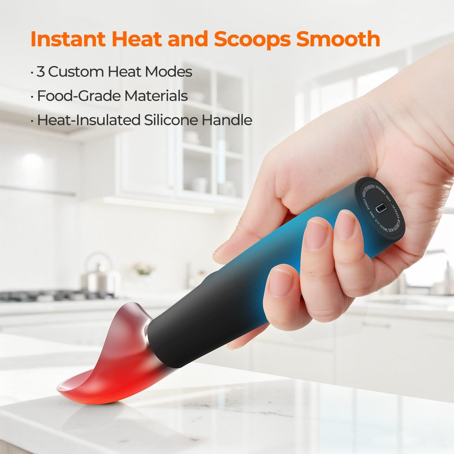 Heated Ice Cream Scoop with On/Off Switch - Electric Rechargeable Scooper with L
