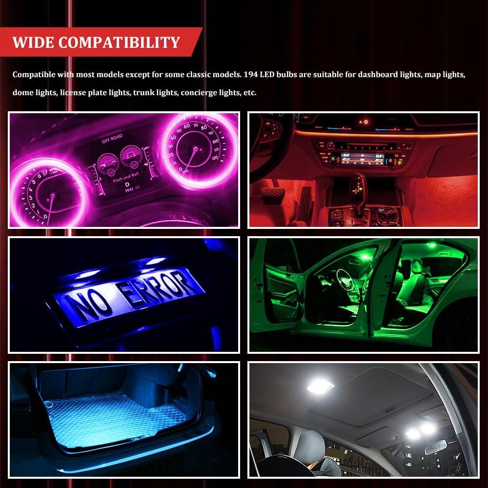10PCS T10 194 168 LED Dash Instrument Light Bulbs with Twist Lock Socket, Car Da